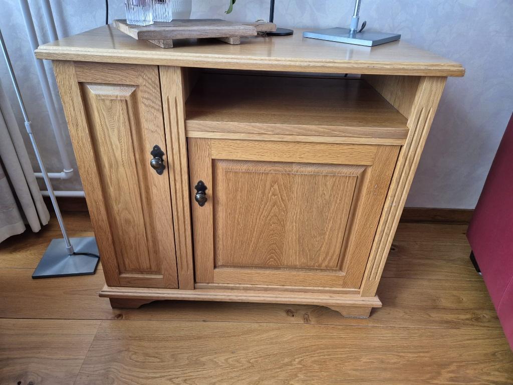 Licht eiken stereo kastje, Ophalen, Gebruikt, Eikenhout, 50 tot 100 cm