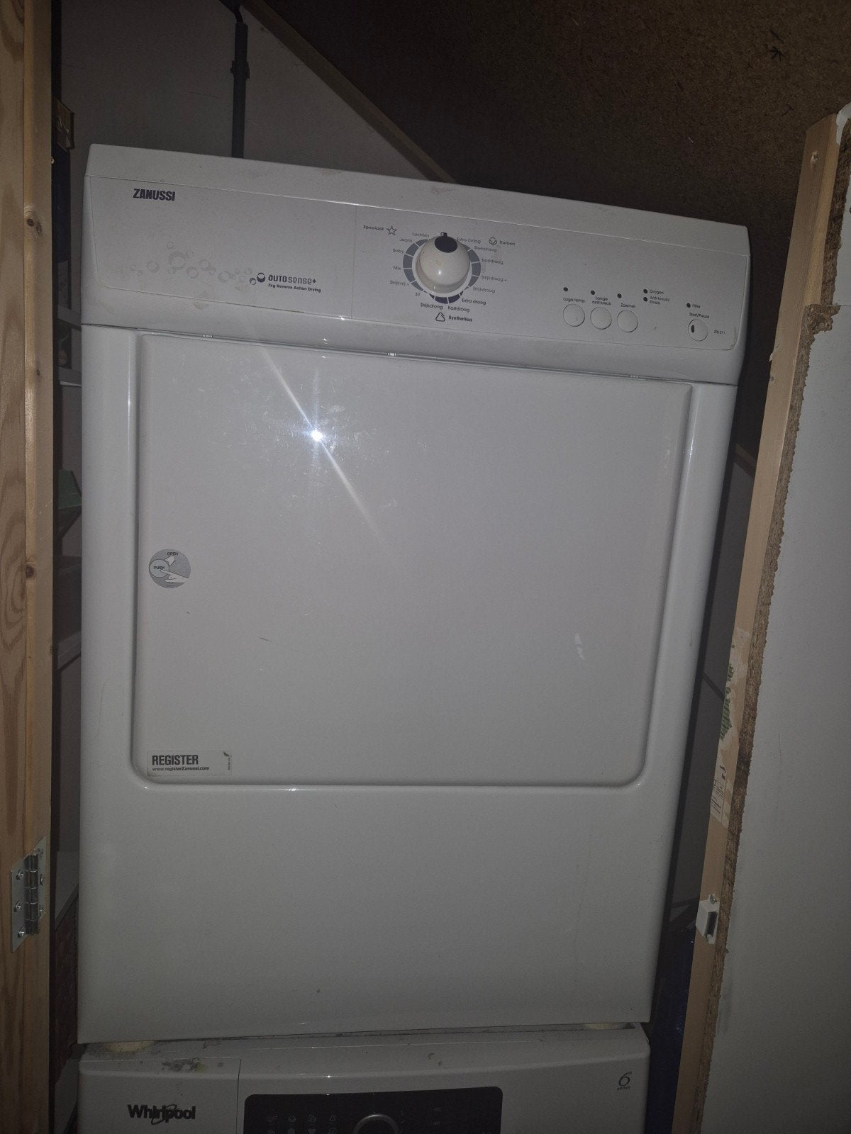 Zanussi wasdroger 7kg (met afvoerslang), Ophalen, 6 tot 8 kg, Gebruikt, Luchtafvoer