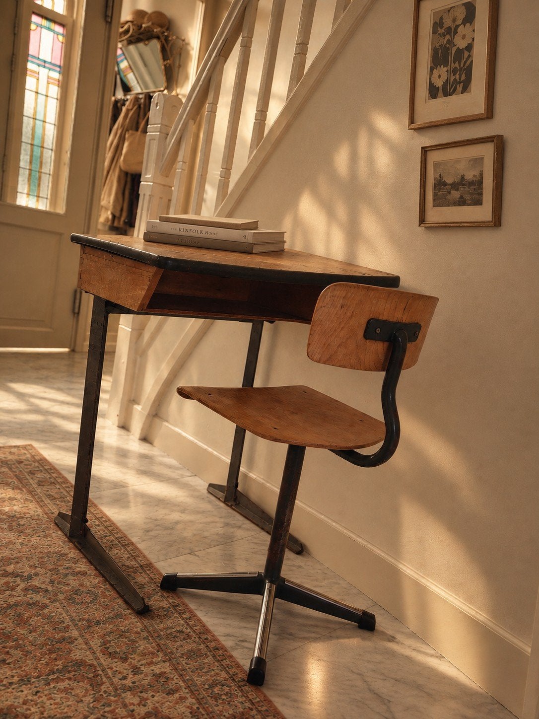 Vintage lessenaar met stoeltje, Huis en Inrichting, Ophalen, Gebruikt, 60 cm, Hout