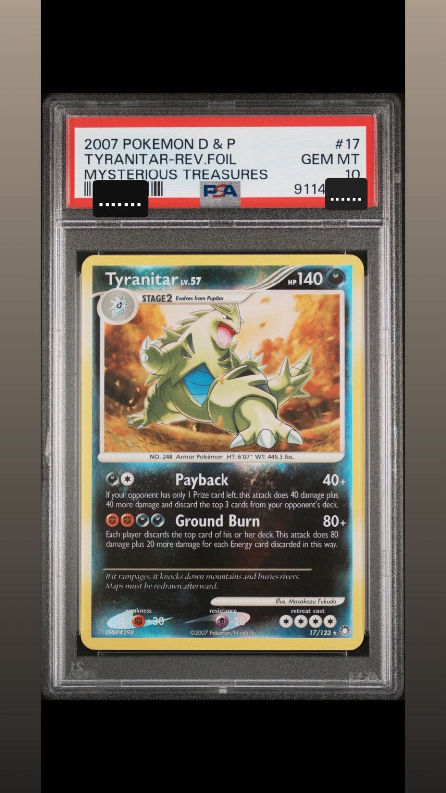 Tyranitar reverse holo 17/123 Psa 10 Pop 5, Ophalen, Zo goed als nieuw