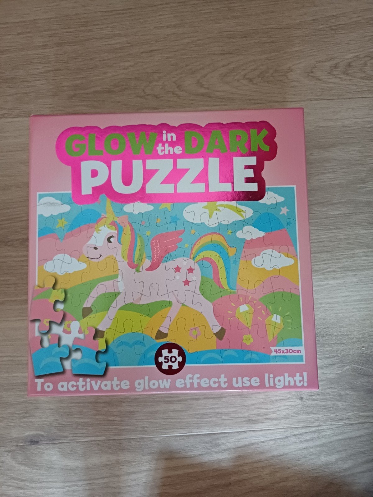 Glow in the Dark Eenhoorn Puzzel - 50 stukjes, Ophalen of Verzenden, 10 tot 50 stukjes, Zo goed als nieuw, 4 tot 6 jaar