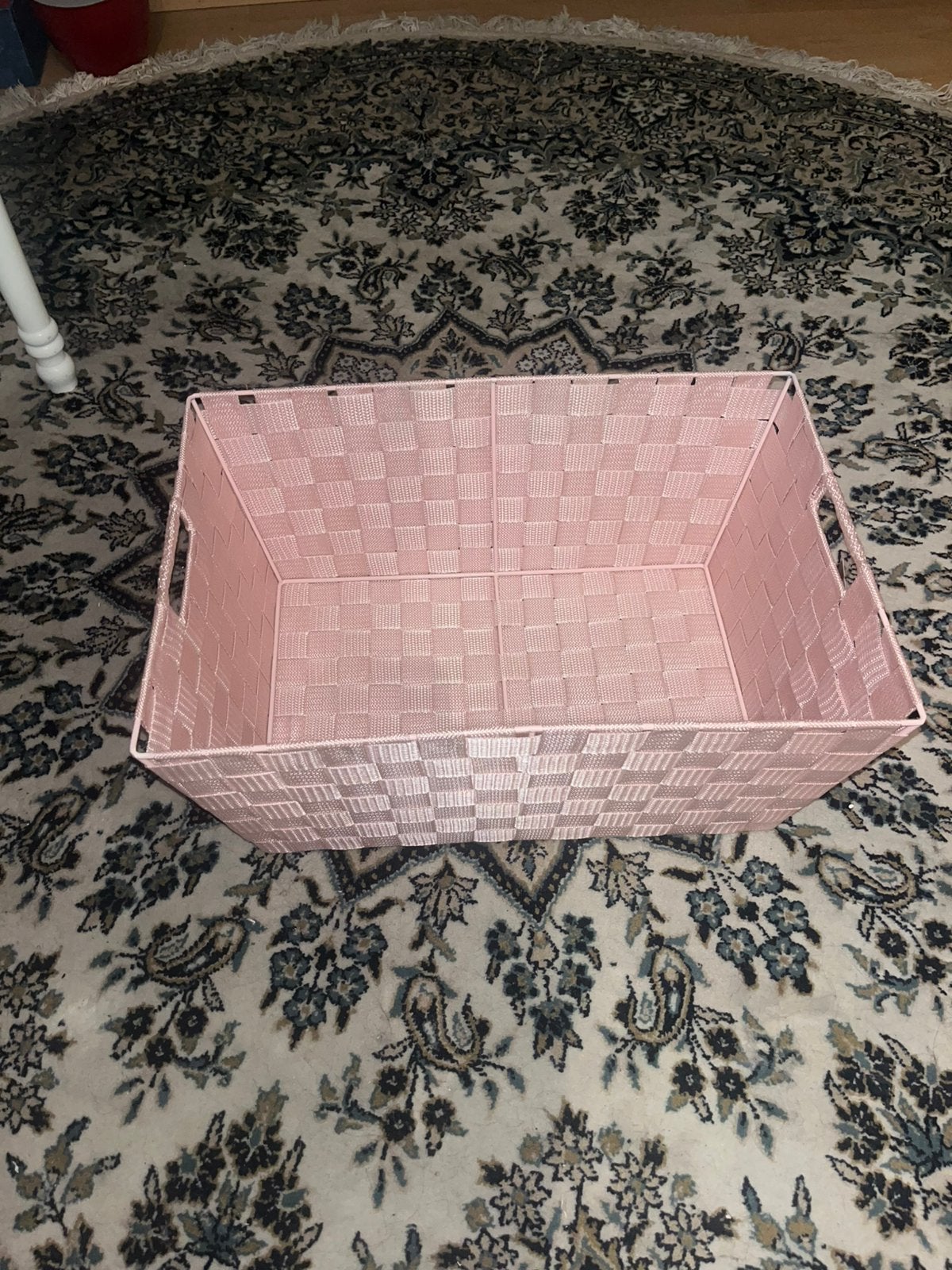 Mooie roze opbergmand met handvatten – ruime opbergbox, Ophalen of Verzenden, Zo goed als nieuw, Rond, Riet
