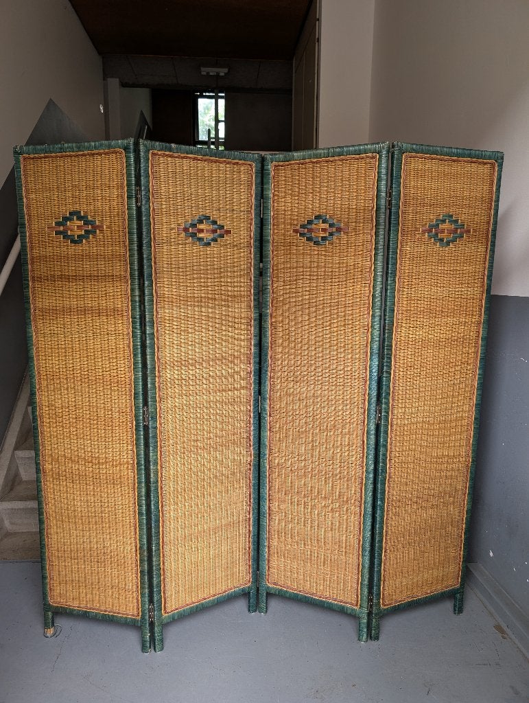 Vintage rotan kamerscherm met 4 panelen, Huis en Inrichting, Ophalen, Gebruikt
