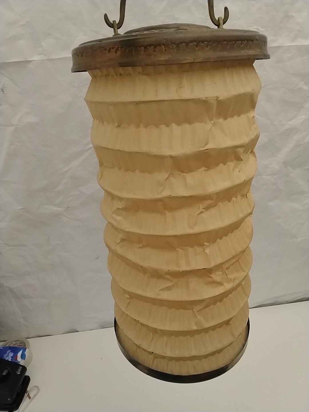Vintage koperen/ papieren oosterse lantaarn met metalen fram, Ophalen of Verzenden