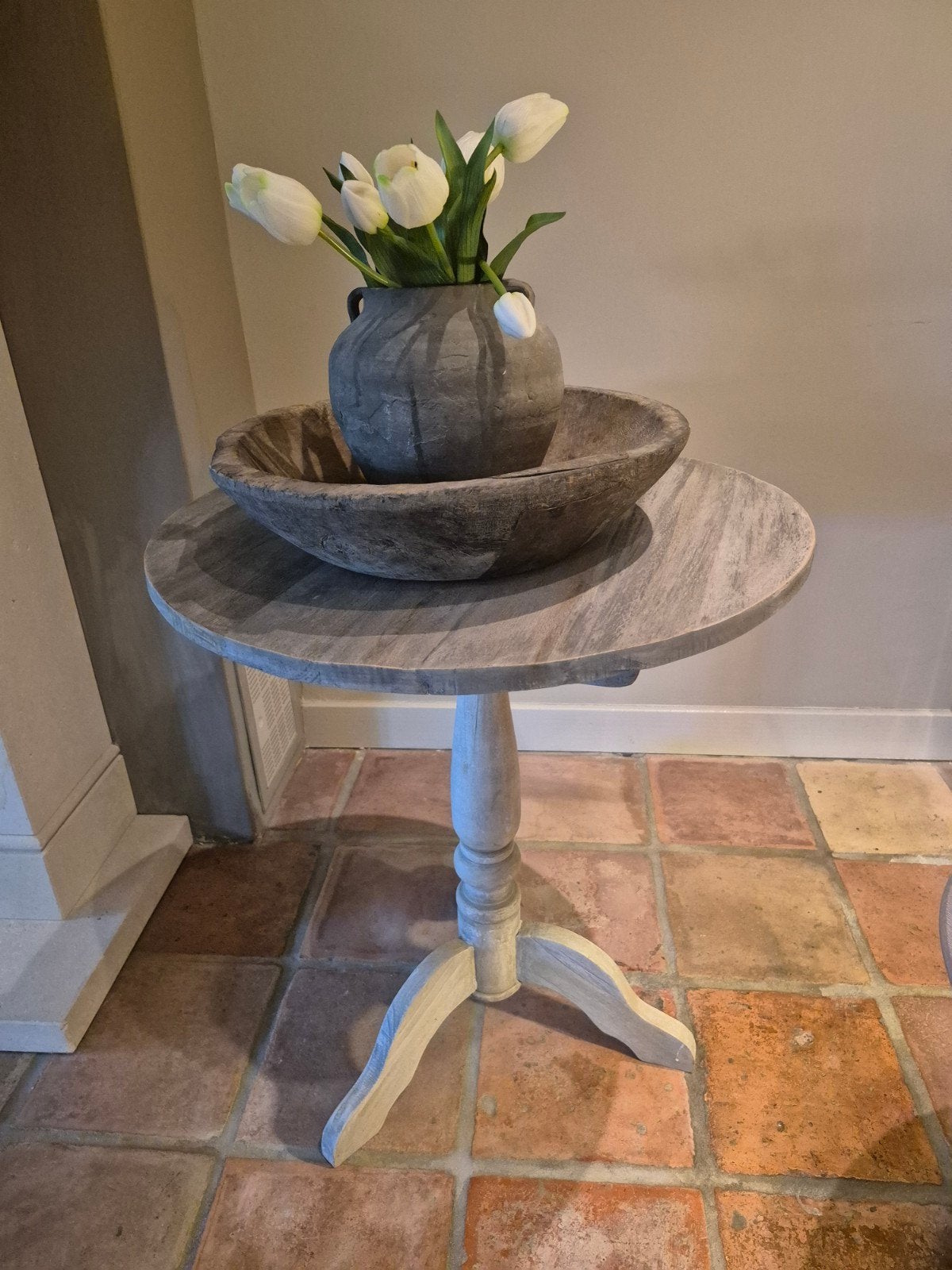 wijntafel bijzettafel landelijk sober stoer, Huis en Inrichting, Ophalen, Rond, 60 cm of meer