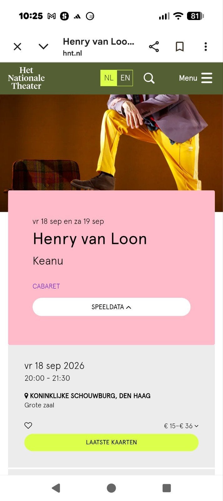 Henri van Loon 2 tickets vr 18 sep 2026 Schouwburg, Den Haag, Tickets en Kaartjes, Twee personen, September