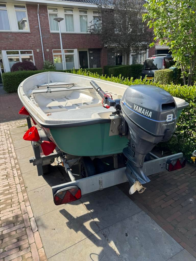 Boot Terhi 440 met Yamaha 8pk en kantel trailer, Watersport en Boten, Vis- en Consoleboten, Gebruikt, Overige merken, Viertaktmotor