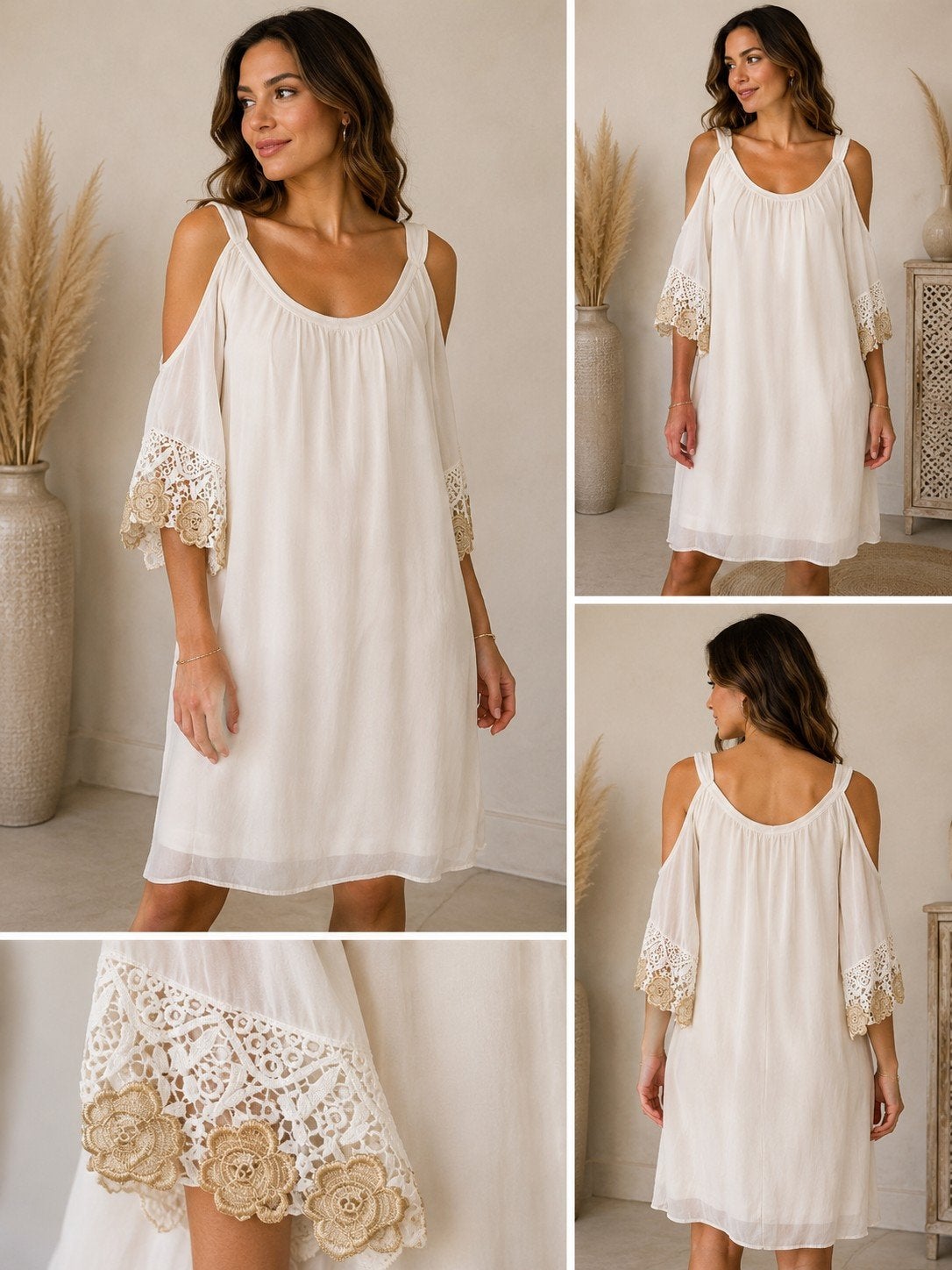 Made in Italy 100% Zijden Tuniek/Jurk Crème – One Size, Kleding | Dames, Jurken, Wit, Maat 42/44 (L), Ophalen of Verzenden, Zo goed als nieuw