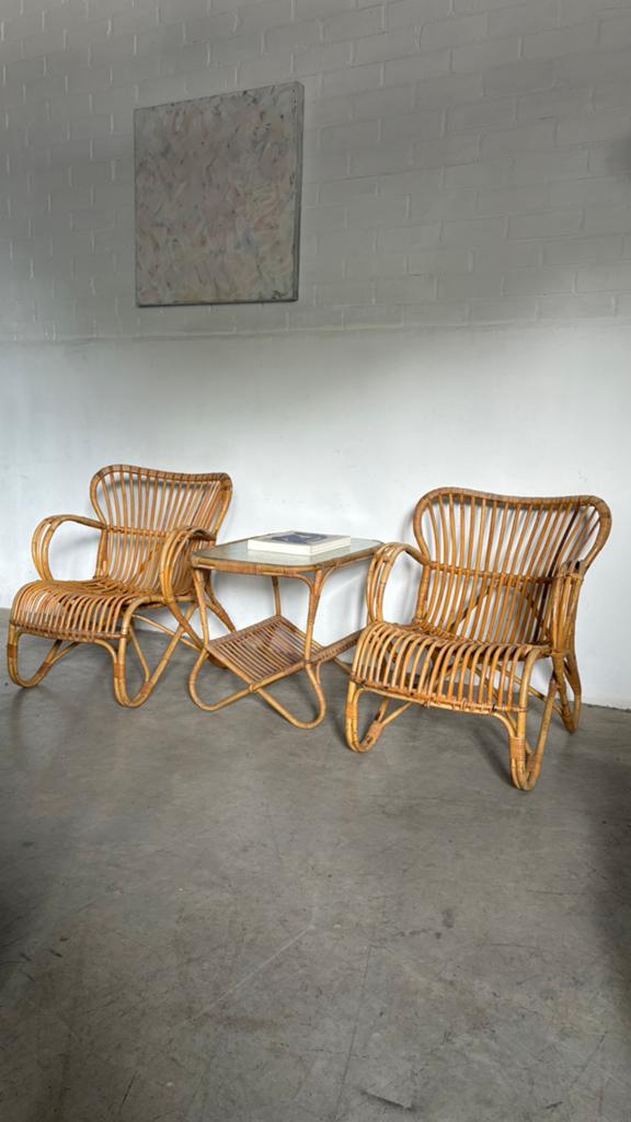 Vintage stoelen, Ophalen of Verzenden, Bruin, Riet of Rotan, Twee