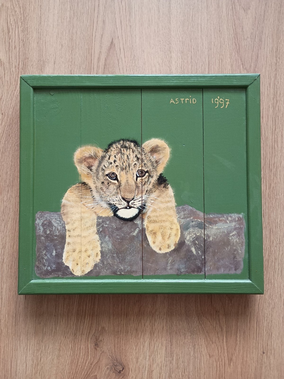 Schilderij met leeuwenwelp - Astrid 1997, Ophalen of Verzenden