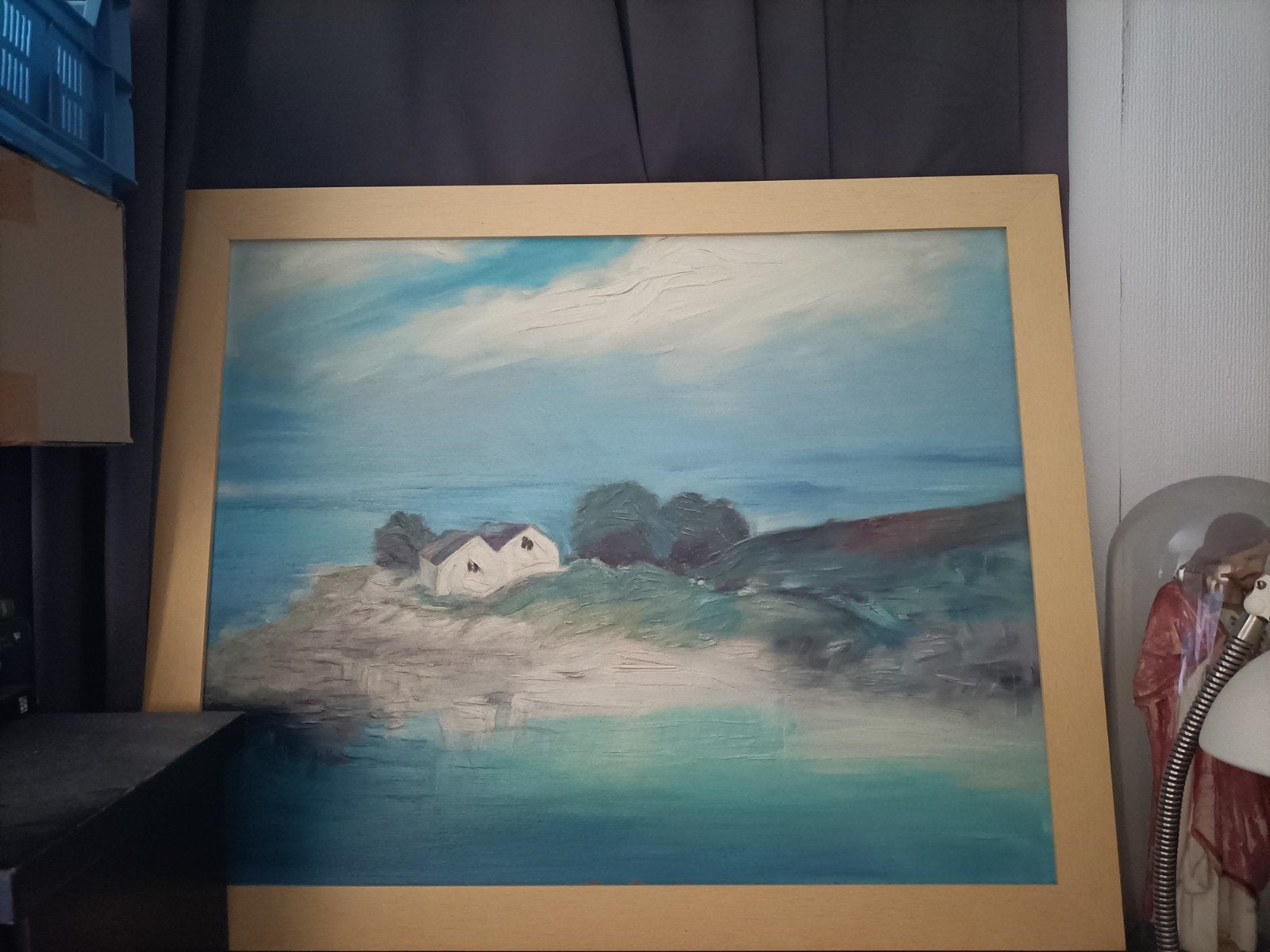 Schilderij: Huis aan het water, impressionistische stijl, Antiek en Kunst, Kunst | Schilderijen | Klassiek, Ophalen, Ingelijst