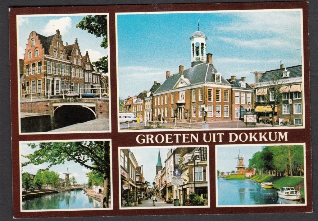 Dokkum Groeten 5 luik Ongelopen 1980, Ophalen of Verzenden, 1980 tot heden, Ongelopen, Friesland