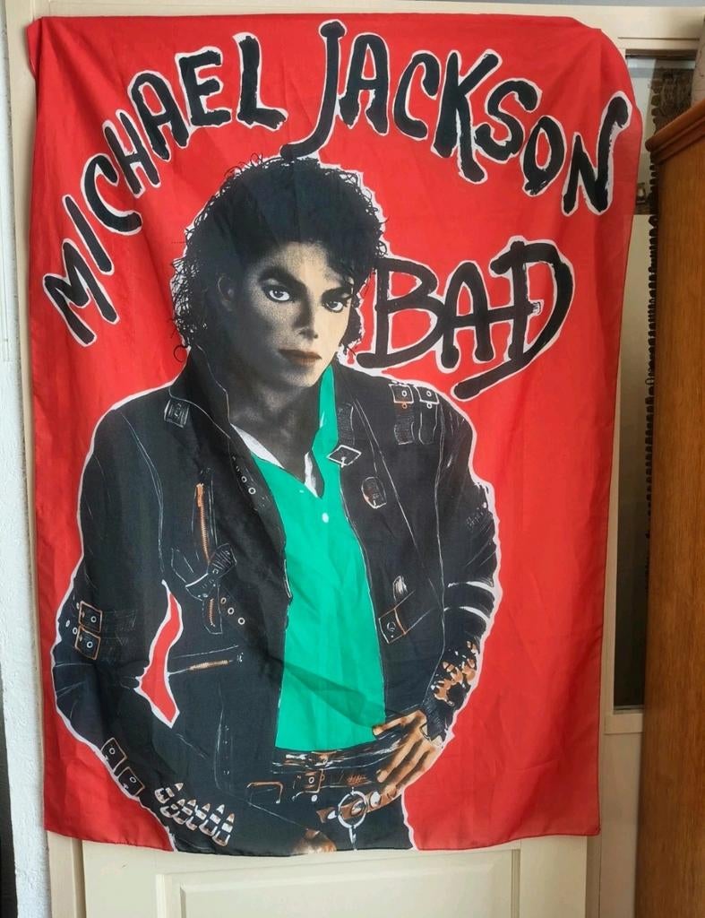 Michael Jackson vintage 1987 / BAD wandkleed/ vlag, Verzamelen, Ophalen, Gebruikt, Overige typen