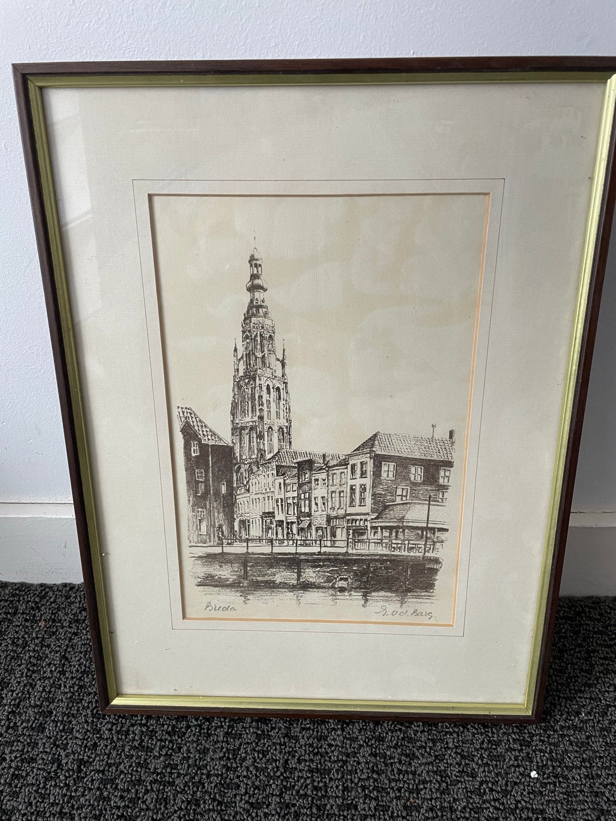 Oude ets van Breda - G. Oelberg, Antiek en Kunst, Kunst | Etsen en Gravures, Ets, Stadsgezicht, Ophalen of Verzenden, Gesigneerd