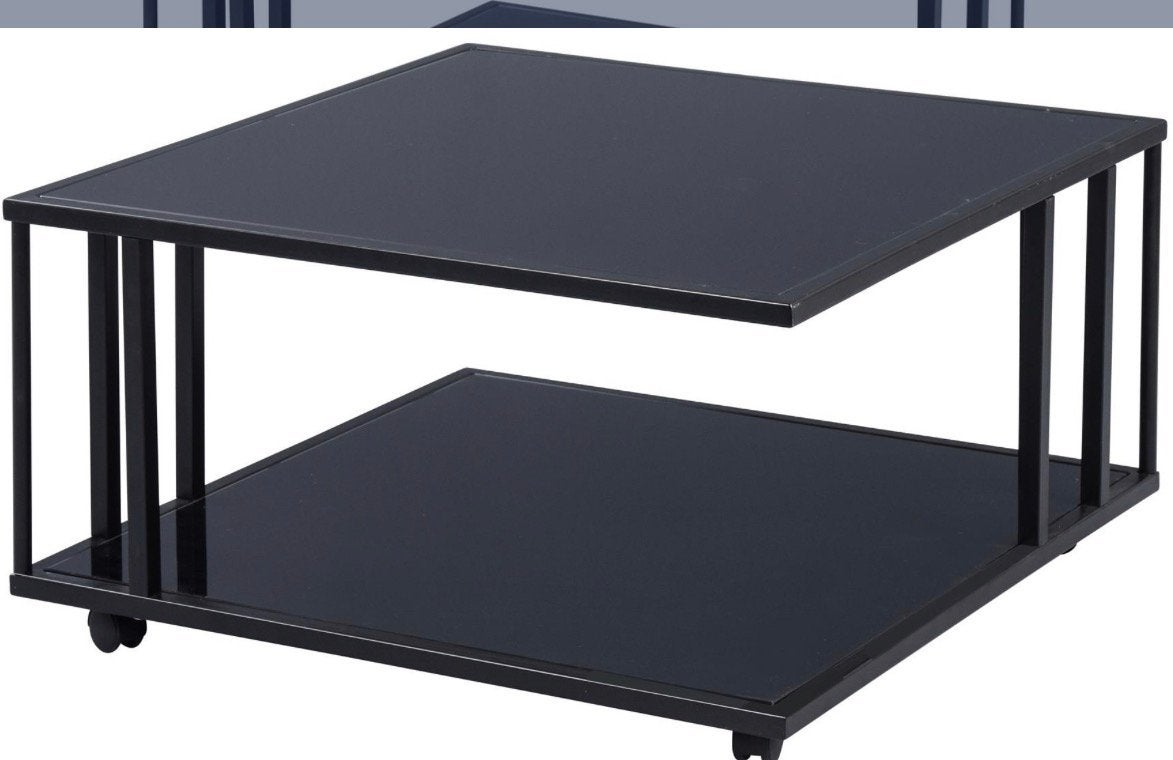 Paris Salontafel Glas Zwart op Wieltjes 75x75 cm, Ophalen of Verzenden, Zo goed als nieuw