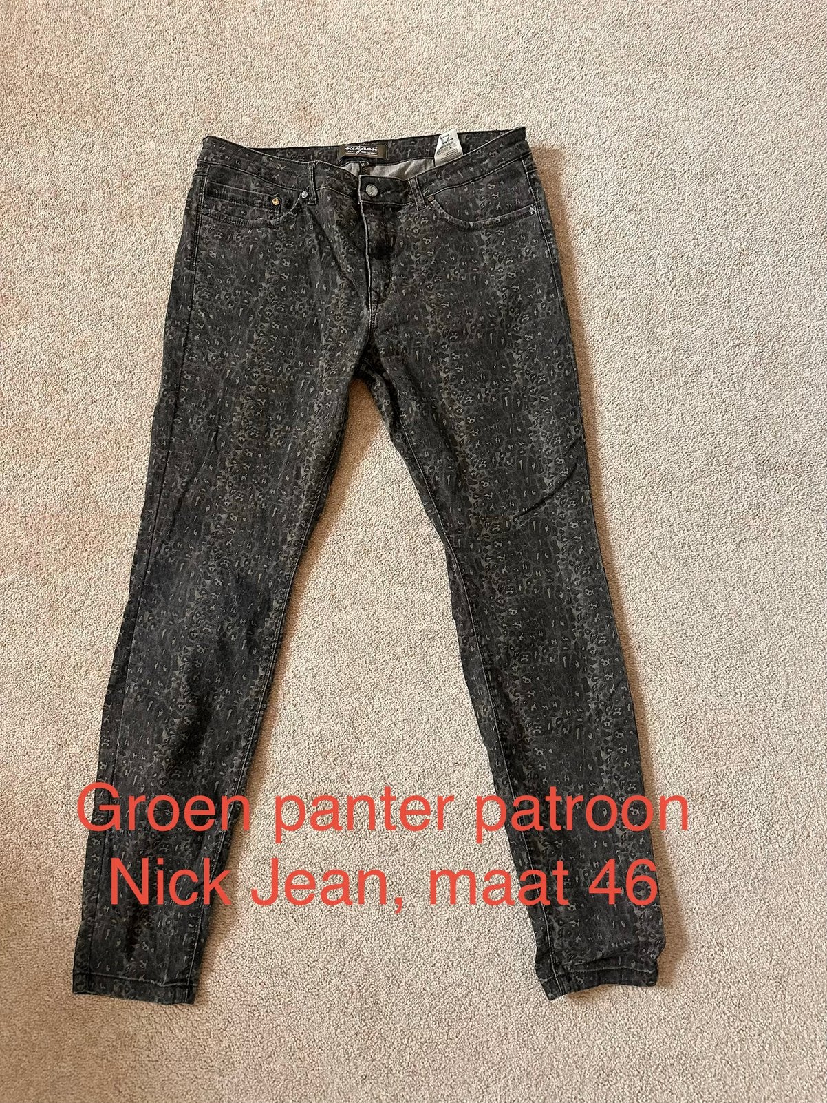 Groene panterprint jeans maat  46, Ophalen of Verzenden, Zo goed als nieuw, Overige kleuren, Overige jeansmaten