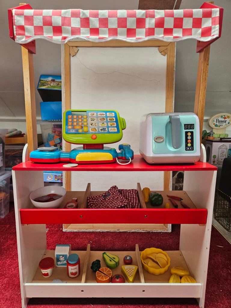 Speelgoed marktkraam met kassa en accessoires, Verzenden, Gebruikt, Jongen of Meisje