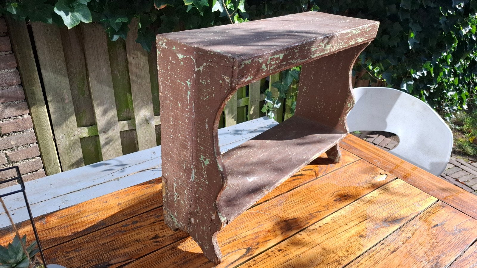 Van Dijk en Ko vintage houten bankje/bijzettafel, Ophalen