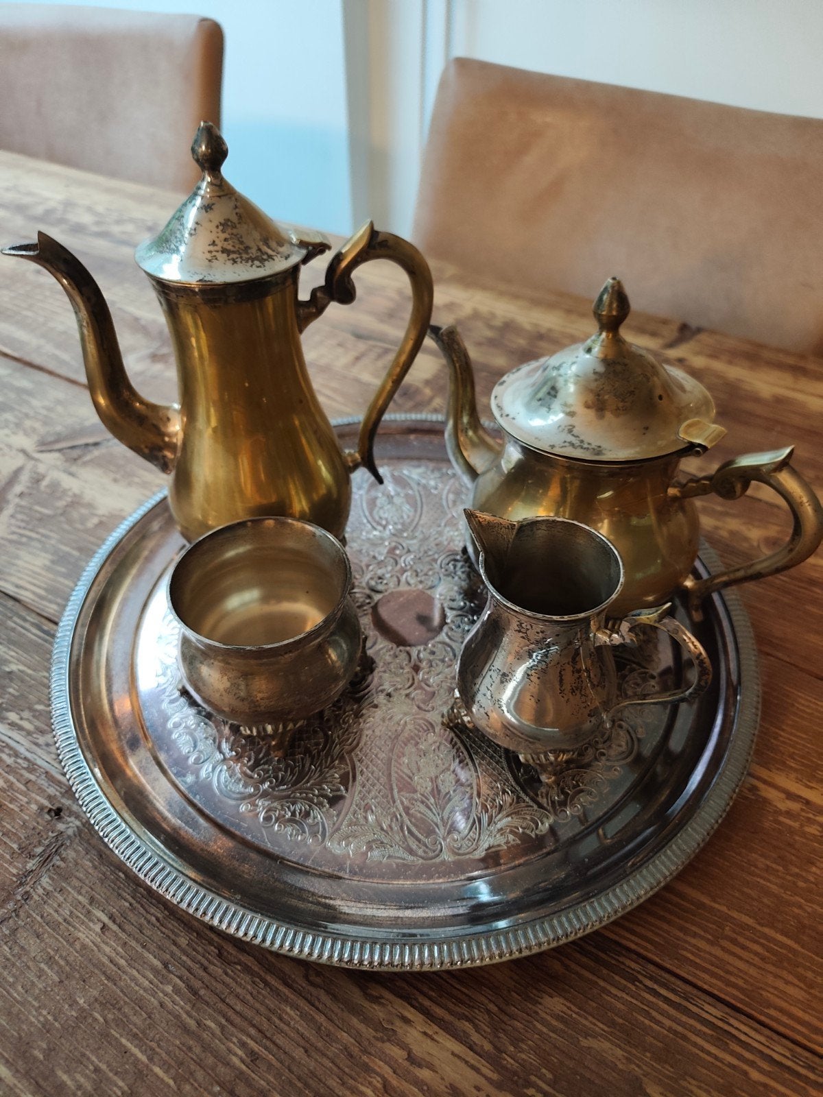 Antieke verzilverde theeset met dienblad, Ophalen of Verzenden