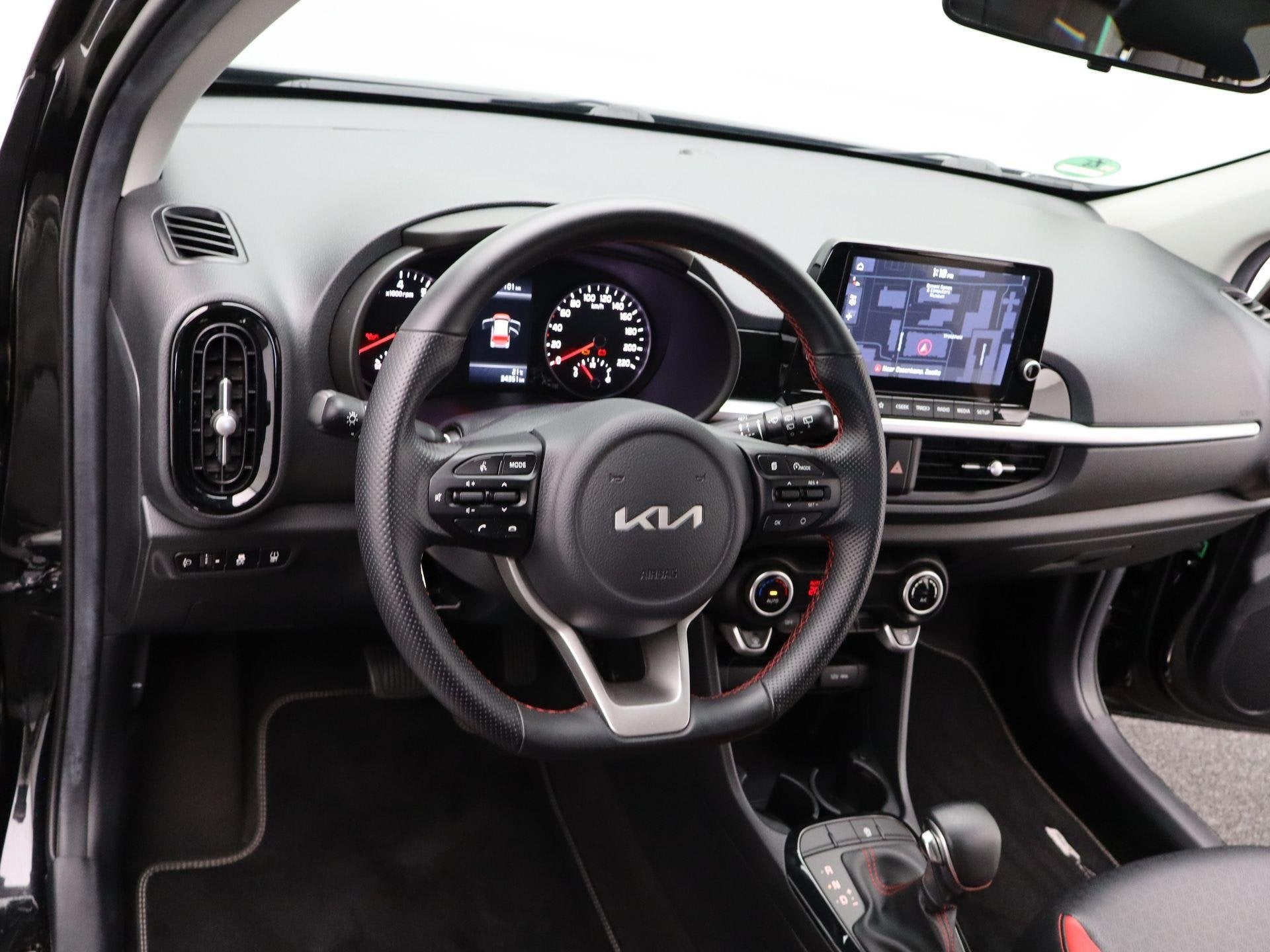 Kia Picanto 1.0 DPi GT-Line Automaat | Leder | Keyless | LM, Auto's, Gebruikt, 4 stoelen, Zwart, Bedrijf