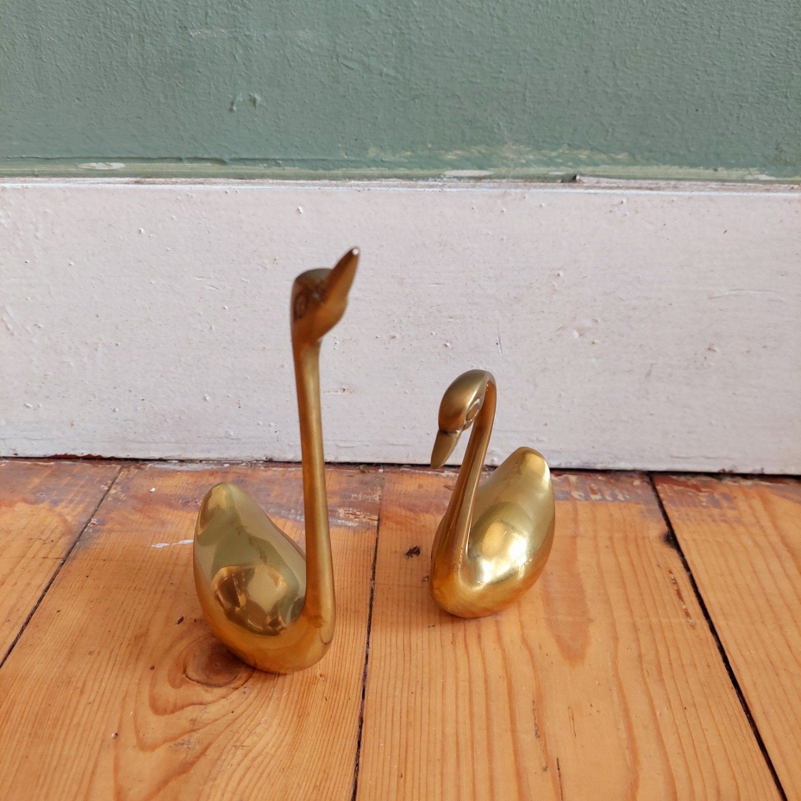 Lucky Vintage set van 2 vintage messing zwaantjes, Ophalen of Verzenden, Koper