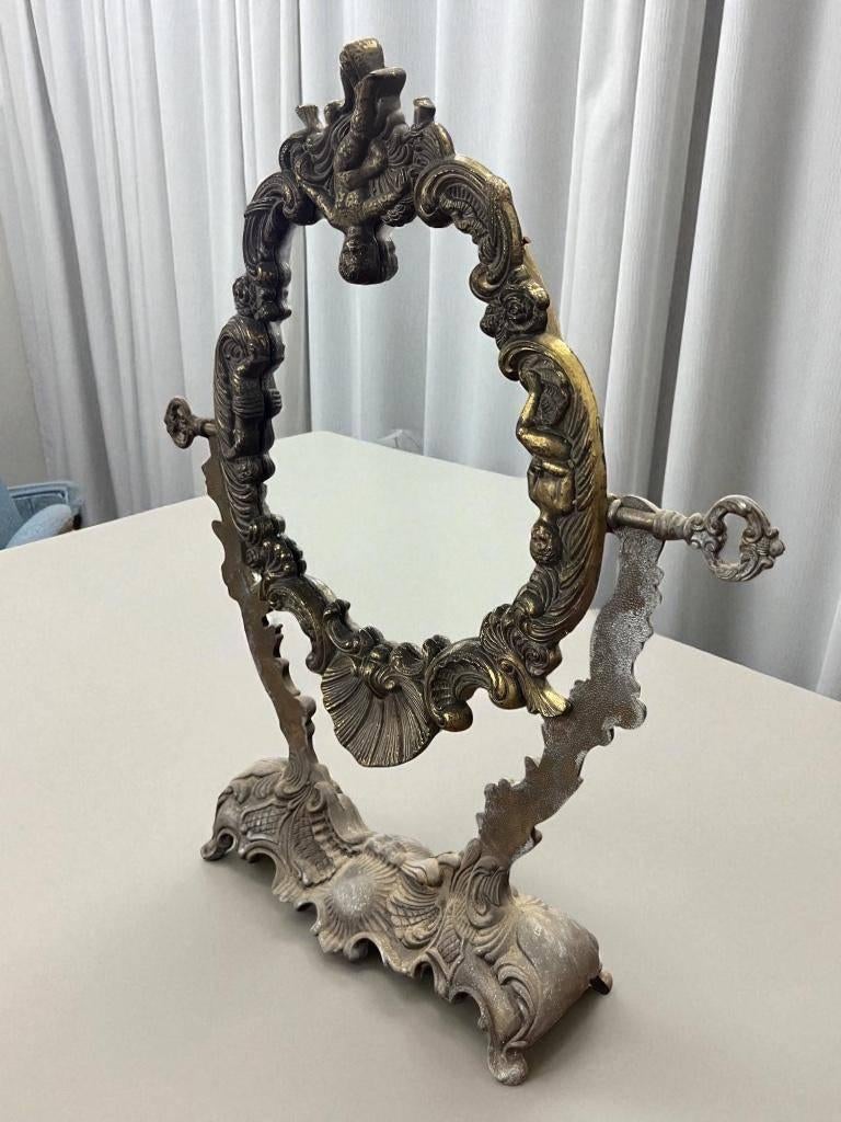 vintage brass bronzen tafelspiegel / vanity spiegel, Ophalen, Rechthoekig, Minder dan 50 cm, Minder dan 100 cm