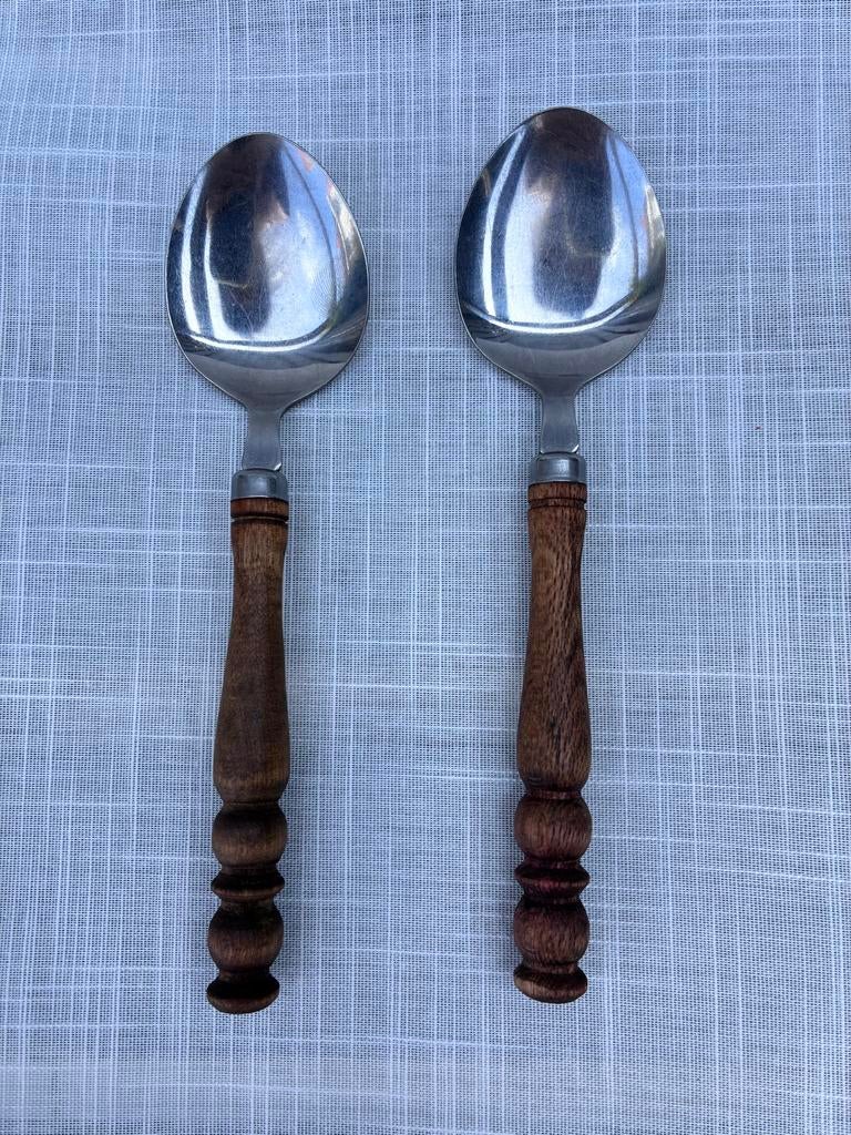 Set van 2 vintage lepels met houten handvat, Ophalen of Verzenden
