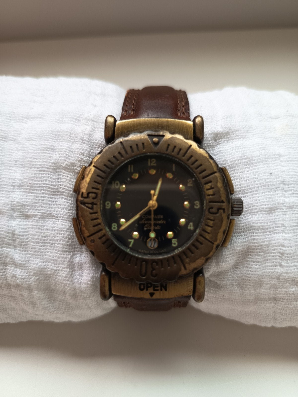 Vintage Kompas Horloge met Leren Bandje, Sieraden, Tassen en Uiterlijk, Horloges | Heren, Ophalen of Verzenden