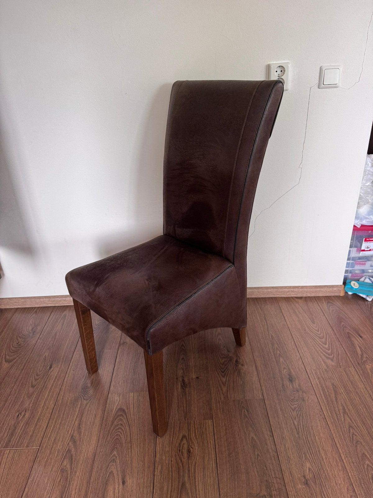 6 bruine leren eetkamerstoelen, Ophalen, Bruin, Leer, Zo goed als nieuw