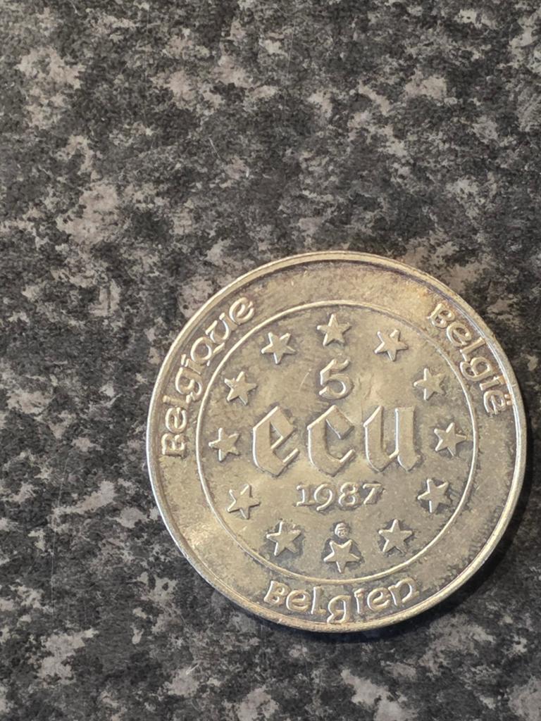 Zeldzame Belgische 5 ECU munt uit 1987 - Karel V, Ophalen of Verzenden, Verzilverd, Losse munt