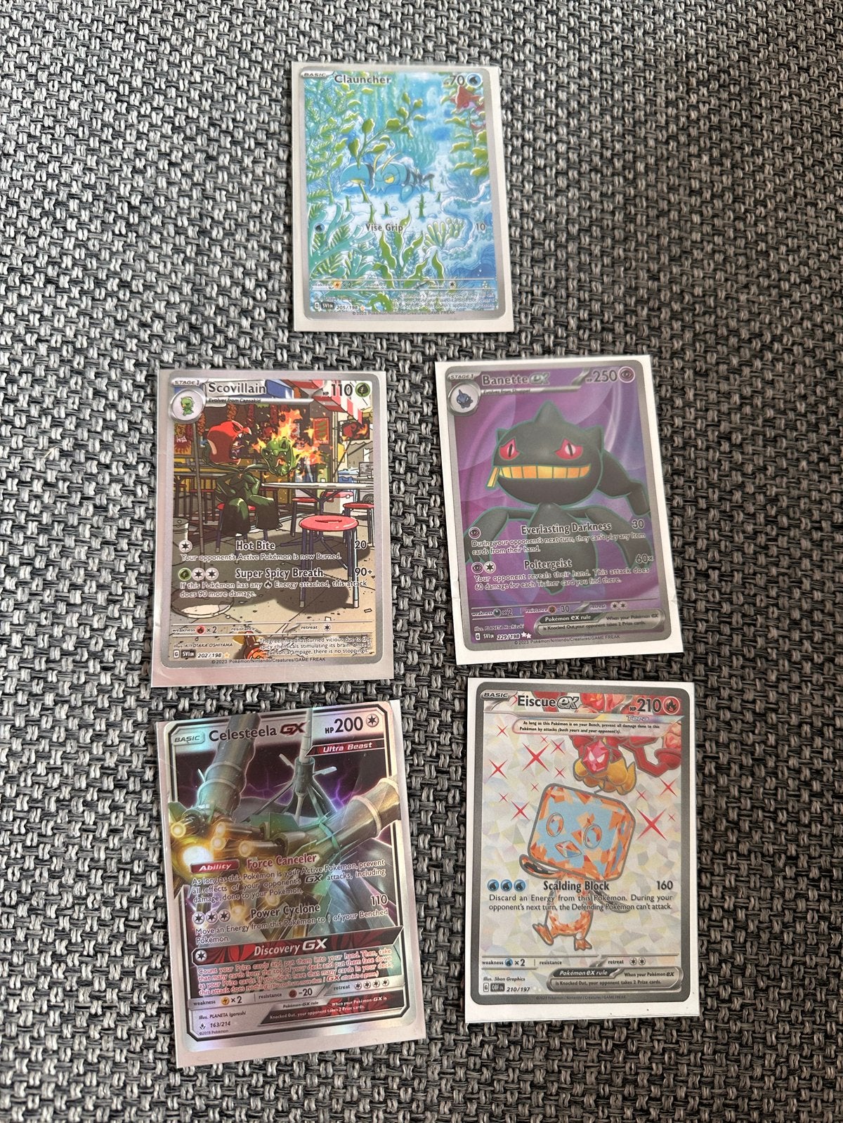 Pokémon Kaarten Bundel: Eiscue, Celesteela, Banette, Scovill, Ophalen of Verzenden, Zo goed als nieuw, Meerdere kaarten, Foil