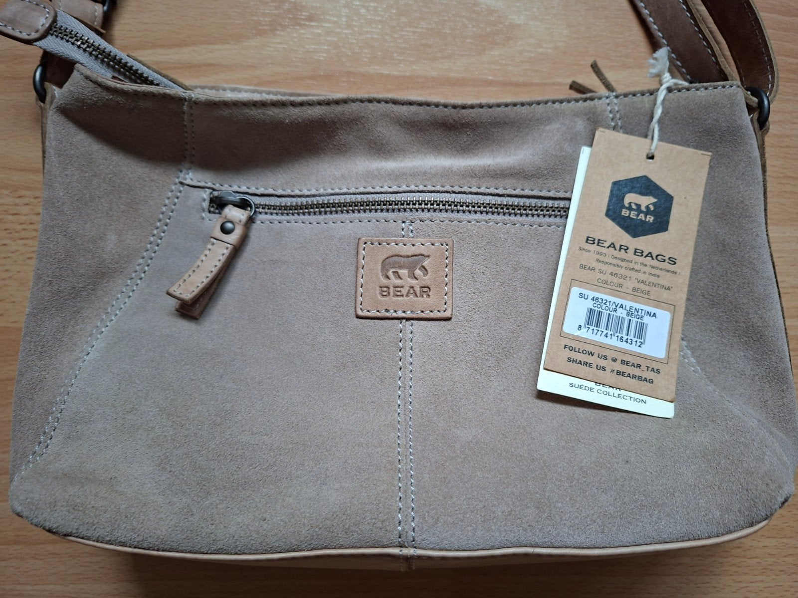 Prachtige tas "Valentina" - Suède en leer crossover, Sieraden, Tassen en Uiterlijk, Ophalen of Verzenden, Nieuw, Beige, Schoudertasje