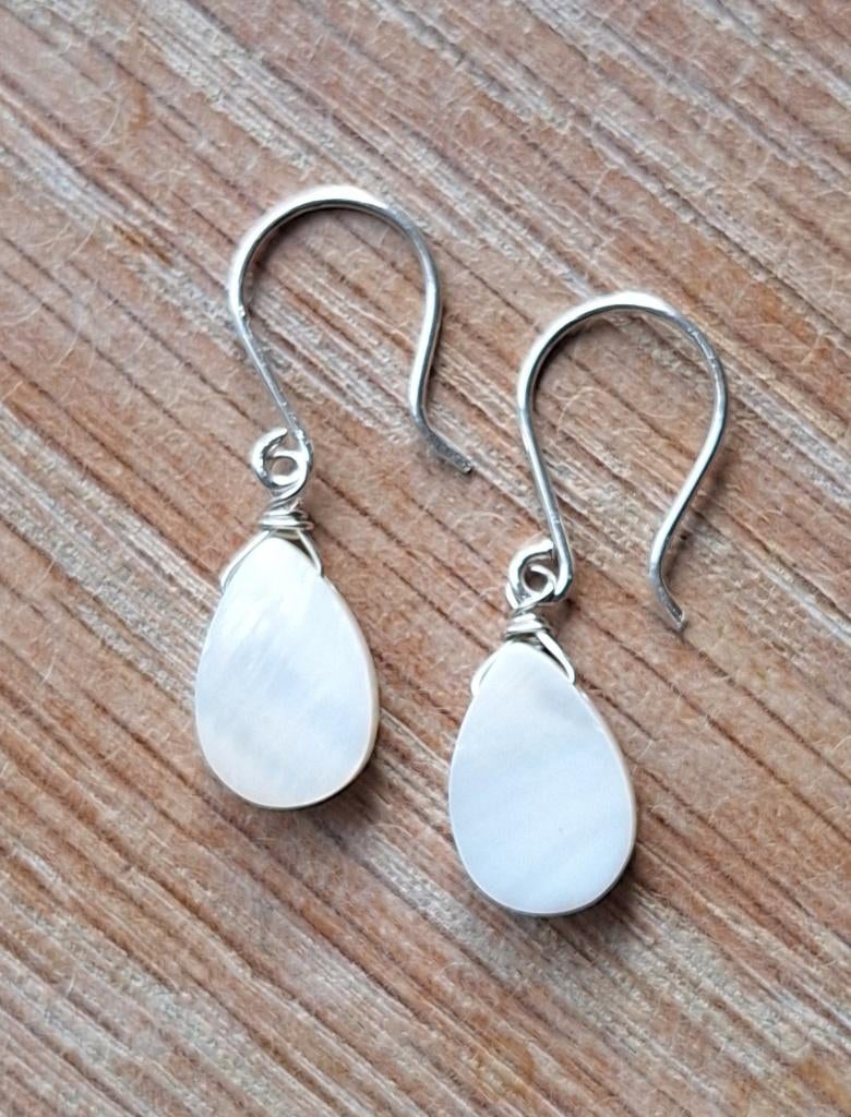 handgemaakte oorbellen echt zilver en parelmoer, Hangers, Verzenden, Wit, Nieuw