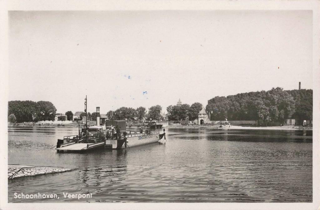 Schoonhoven Lek met Veerpont OM142, Verzamelen, Ansichtkaarten | Nederland, Ophalen, 1940 tot 1960, Gelopen, Zuid-Holland