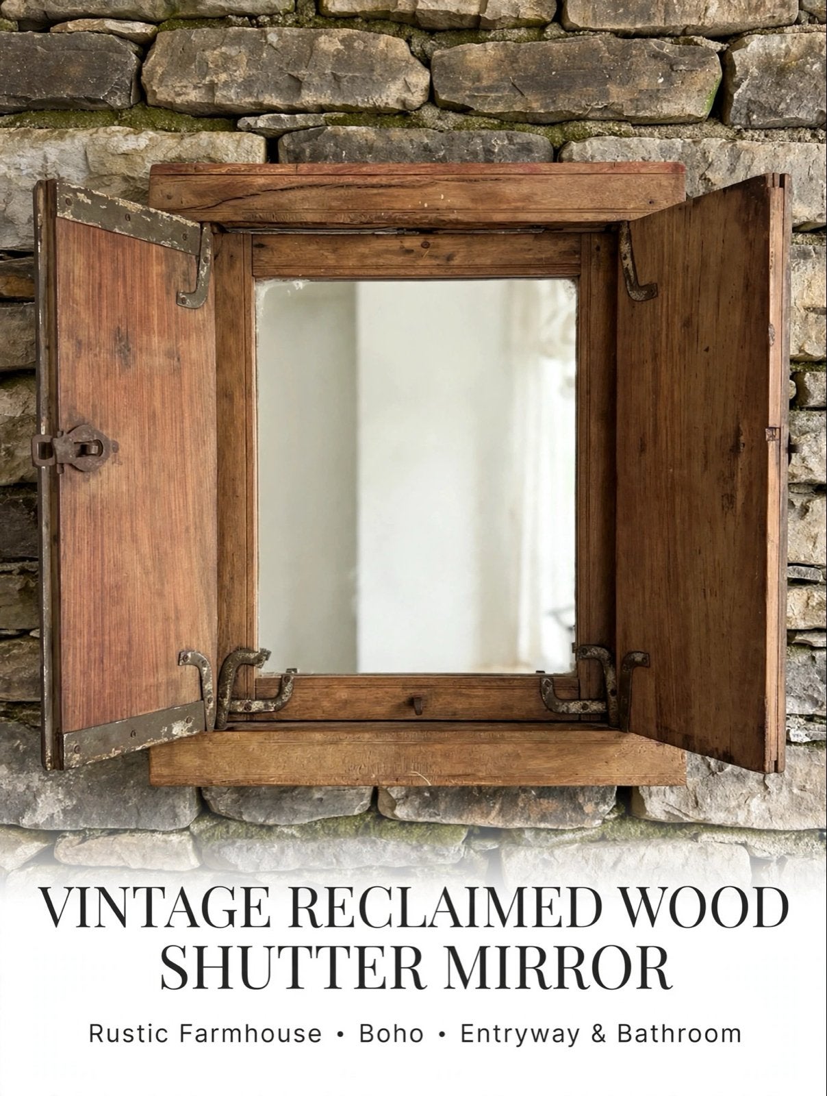 Vintage gerecycled houten luik spiegel / wanddecoratie, Ophalen, Gebruikt, Vierkant, Minder dan 100 cm