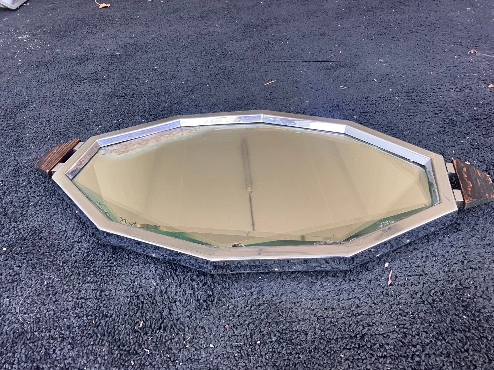 Art Deco 10 hoekig dienblad met ingelegde geslepen spiegel, Ophalen