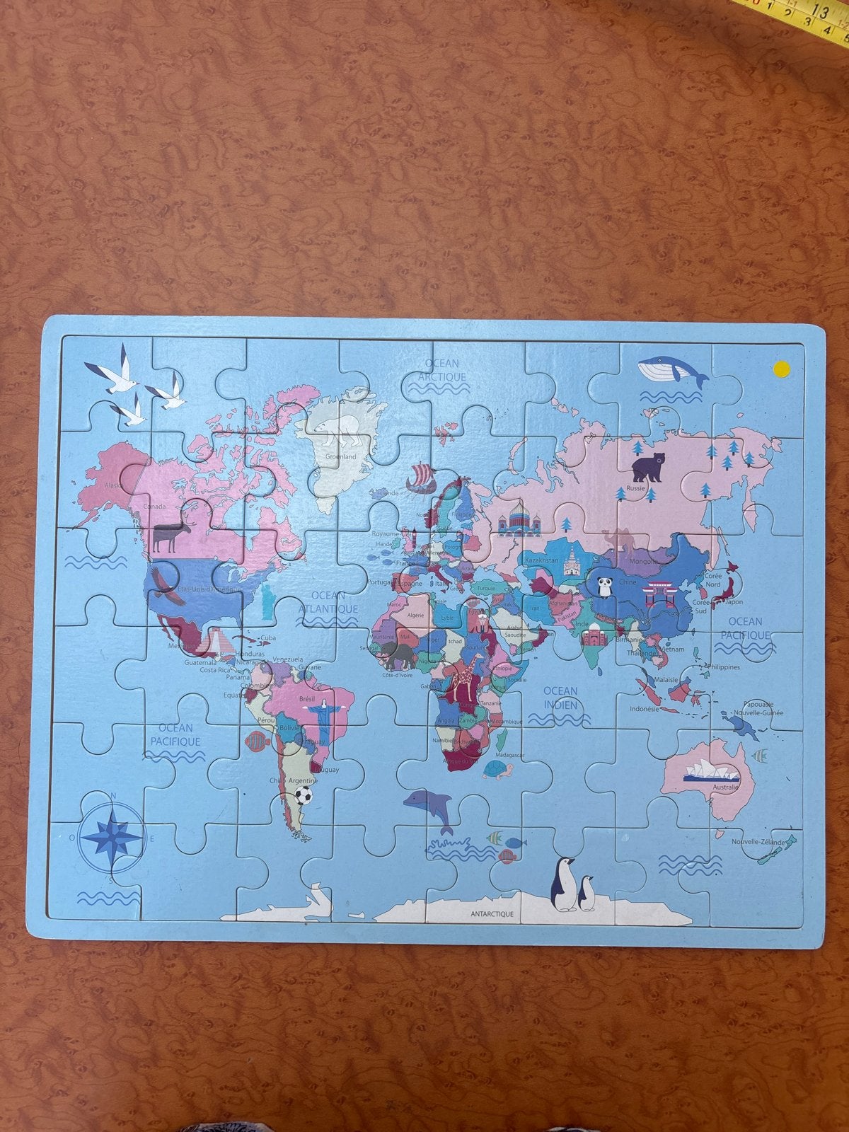 Houten Wereldkaart Puzzel voor Kinderen, Gebruikt, Van hout, 4 tot 6 jaar, Meer dan 50 stukjes