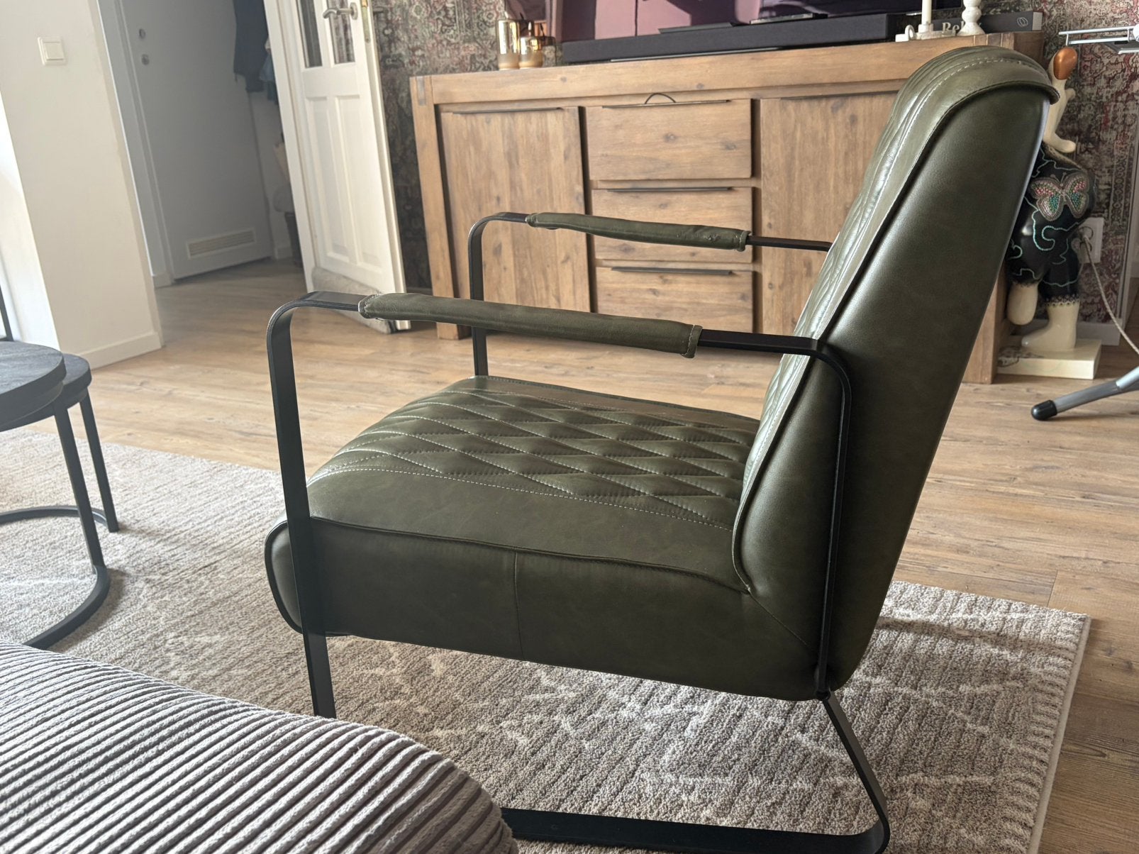 Fauteuil groen, Huis en Inrichting, Ophalen, Gebruikt, Minder dan 75 cm, Leer