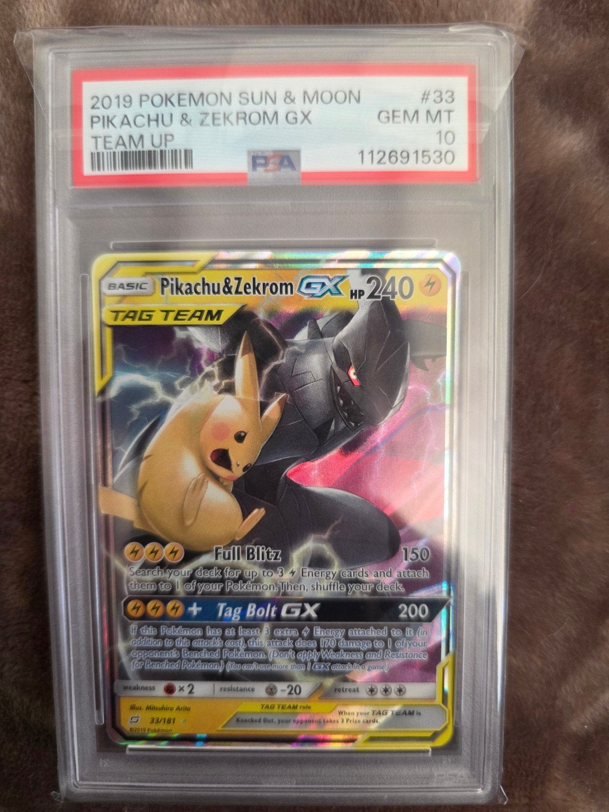 Pikachu & Zekrom GX # 33 PSA 10  - 2019 Sun & Moon, Ophalen of Verzenden, Zo goed als nieuw