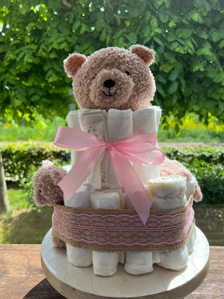 Luiertaart kraamcadeau babyshower meisje teddy beer roze, Kinderen en Baby's, Kraamcadeaus en Geboorteborden, Ophalen of Verzenden