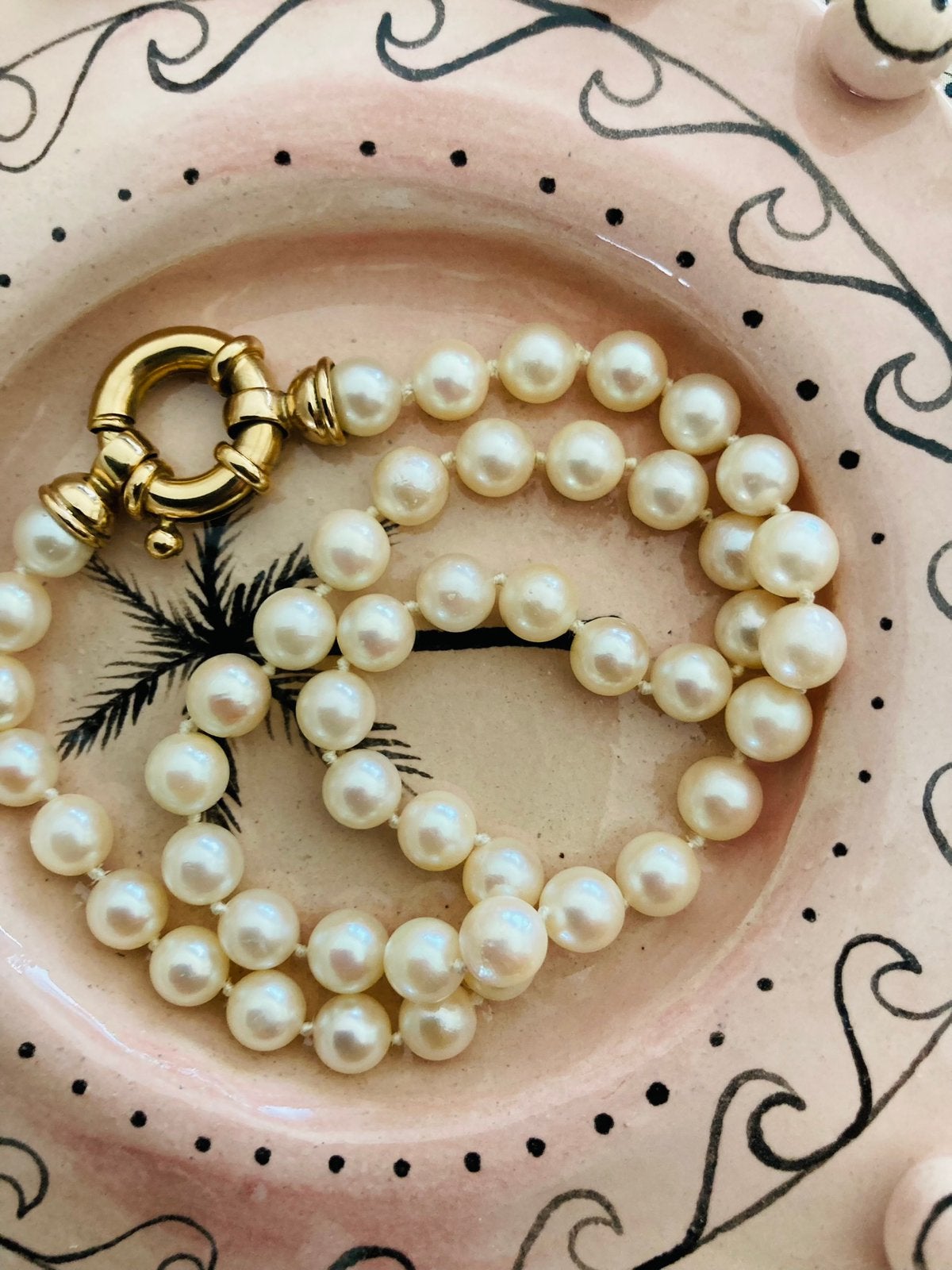 Gouden parelketting parels ketting 14 karaat goud collier, Ophalen, Goud