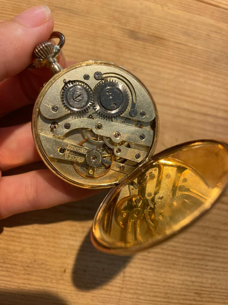 Antiek 14 karaat Goud zak horloge uit 1903, Overige merken, Zakhorloge, 1900 tot 1930, Ophalen of Verzenden