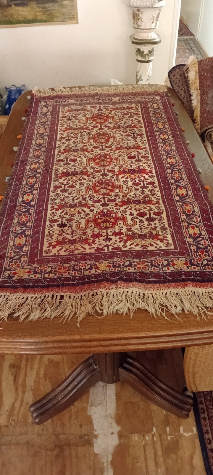 Vintage handgeknoopt tapijt met traditioneel patroon, Ophalen, Minder dan 50 cm, Gebruikt, 50 tot 100 cm