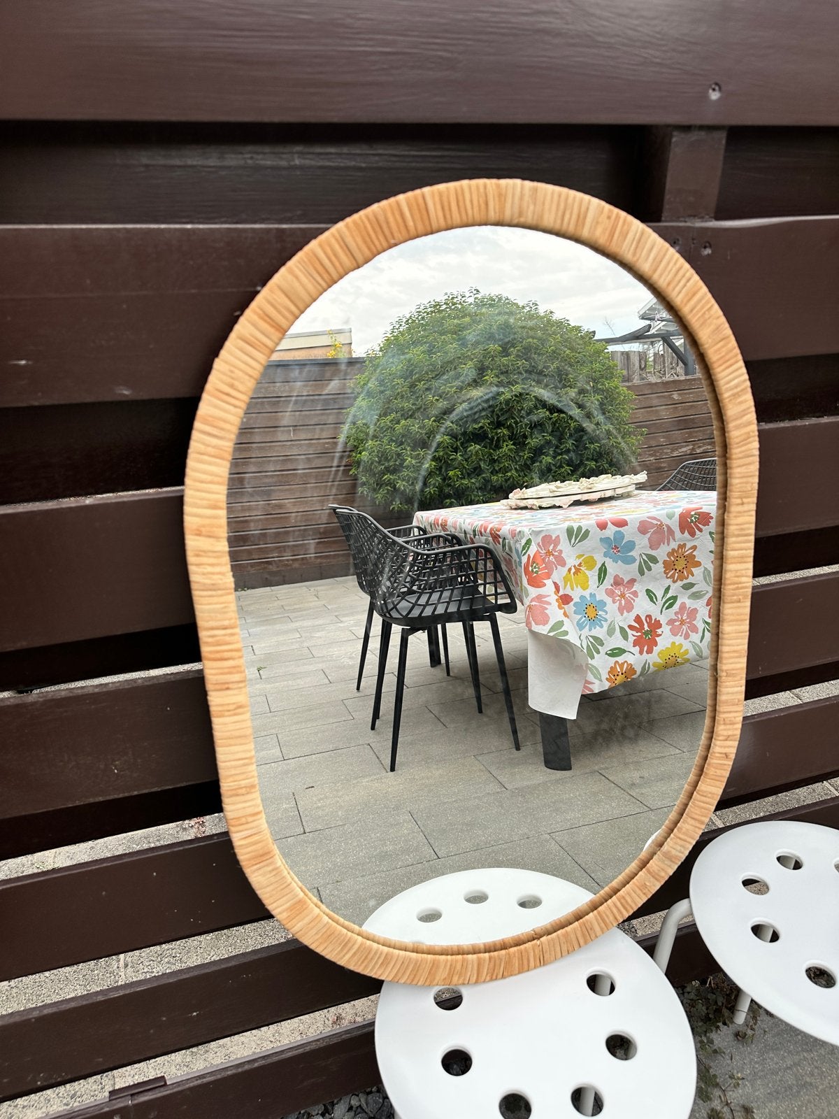 IKEA Opphem spiegel ovaal met rotan frame, Ophalen, Gebruikt, Minder dan 100 cm, Ovaal