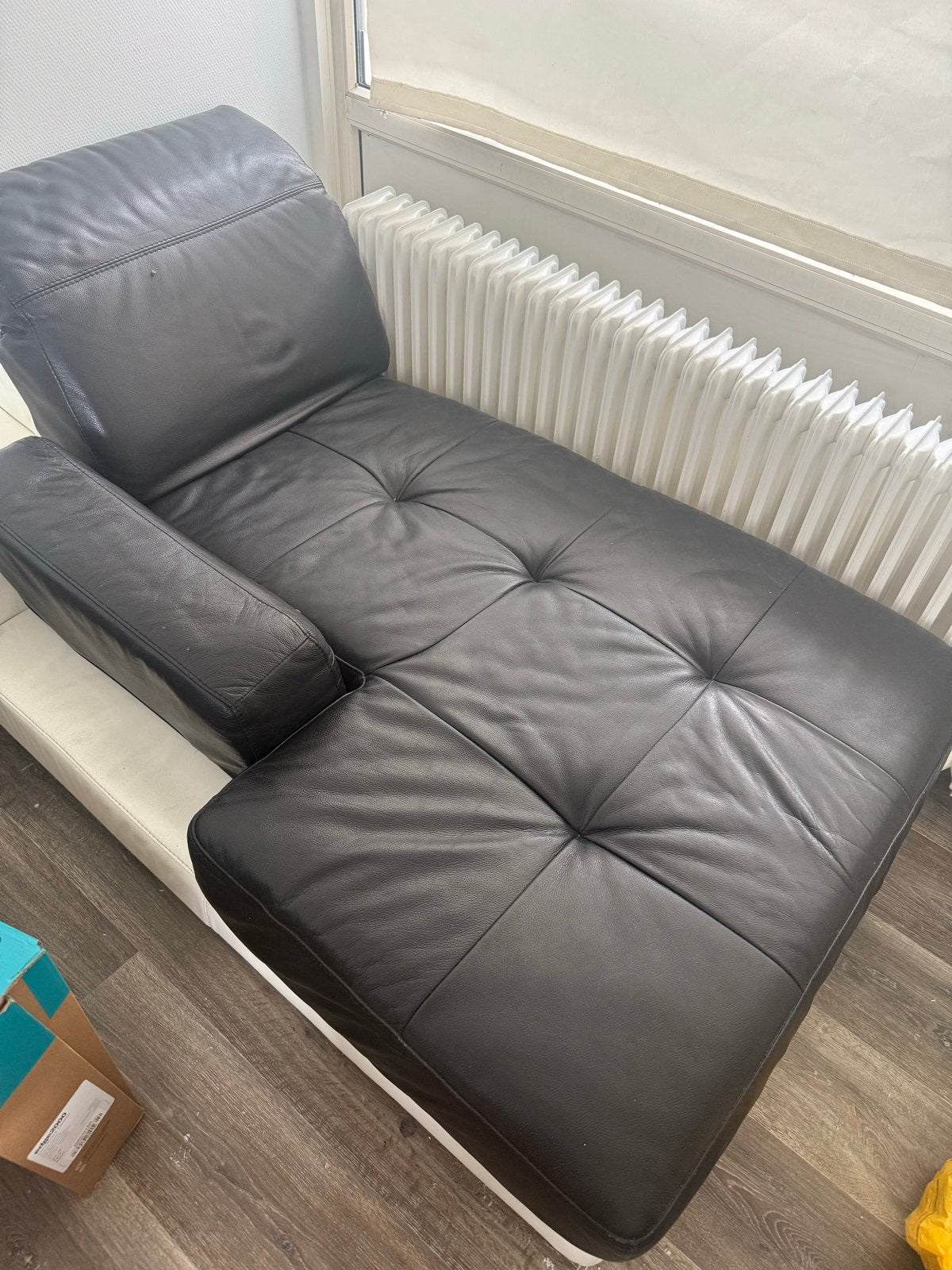 Zwart leren chaise longue, Huis en Inrichting, Gebruikt, Eenpersoons, 150 tot 200 cm, Leer