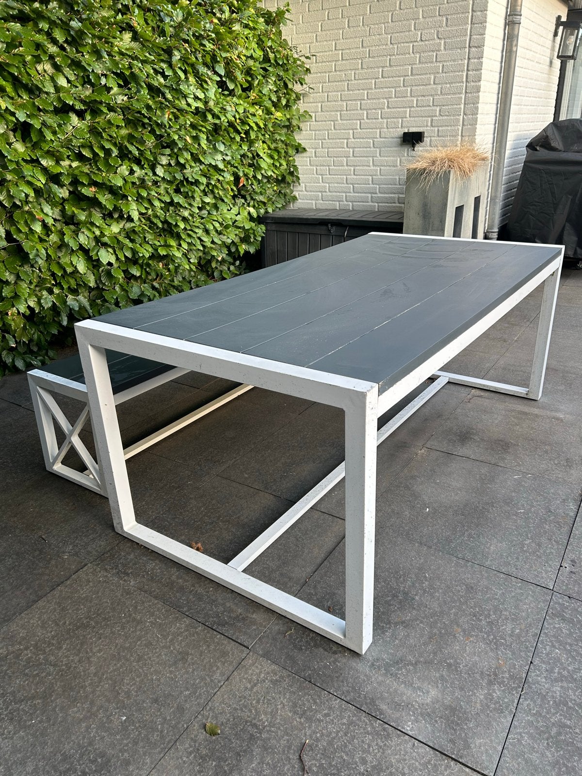 Metalen tuinset met tafel en bank, Ophalen, 4 zitplaatsen, Gebruikt, Eettafel