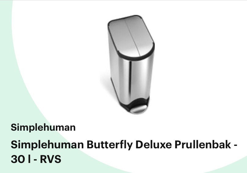 Simplehuman Butterfly Deluxe 30 l. RVS, Ophalen, 50 – 75, Gebruikt, Met pedaal