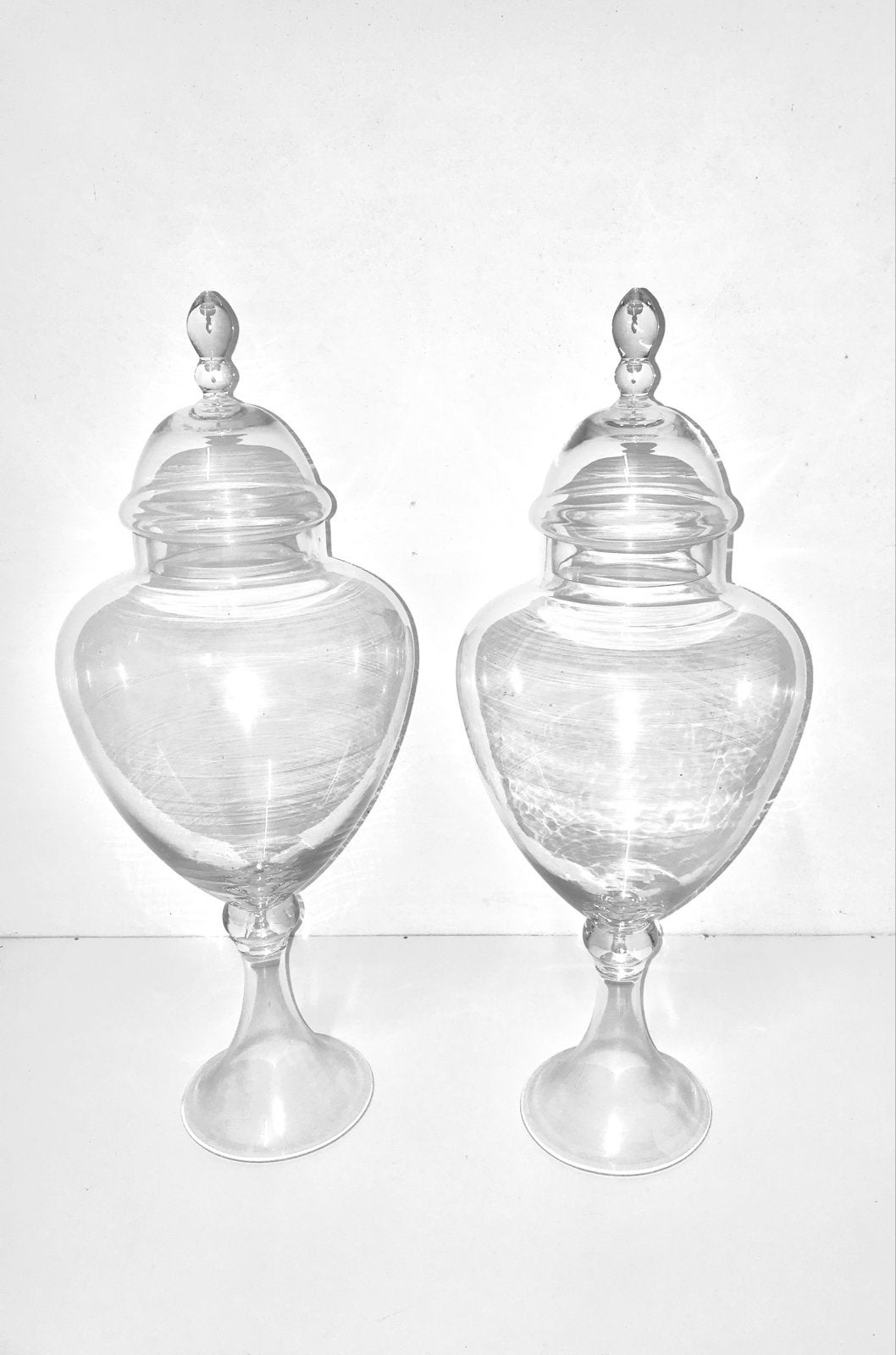 Set van 2 antieke glazen apothekerspotten met deksel, Ophalen