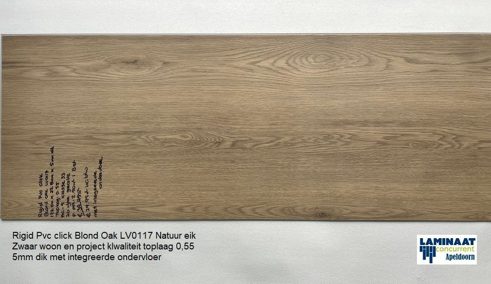 Pvc click Blond Eik Natuur 5mm dik integreerde ondervloer