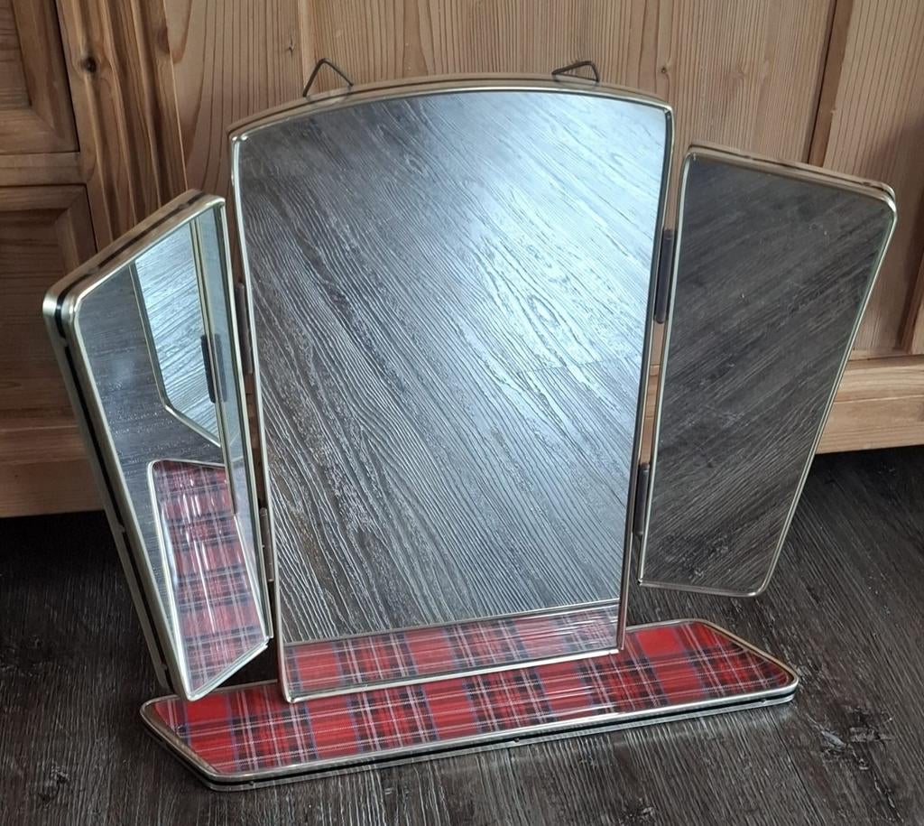 Vintage spiegel drieluik jaren 50 / 60, Ophalen of Verzenden